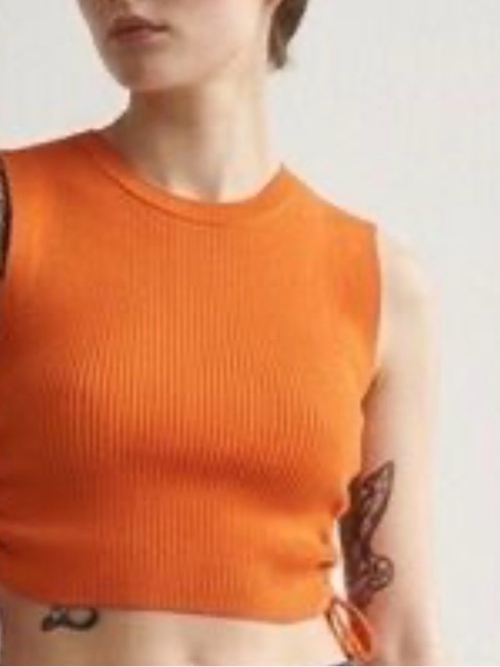 Zara Orange Ribbed Crop Tank Top with Side Tie